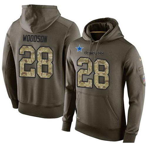 NFL Men's Nike Dallas Cowboys #28 Darren Woodson Stitched Green Olive Salute To Service KO Performance Hoodie